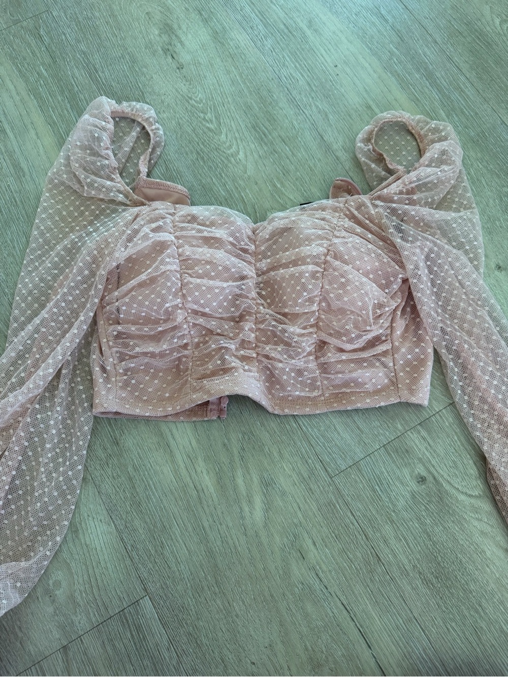 Windsor Blush Swiss Dot Mesh Puff Sleeve Crop Top Romantic Coquette